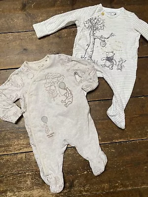 Winnie The Pooh Sleepsuits Newborn 0-1 Months 0-3 Months TU Boys Girls Unisex • £2