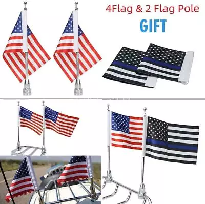 4PCS Motorcycle American USA Flag + 2PCS Flag Pole Luggage Rack Mount For Harley • $28.99