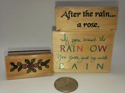 Stamps Rubber Wood Mounted Rain Rainbow Rose Saying  • $7.49