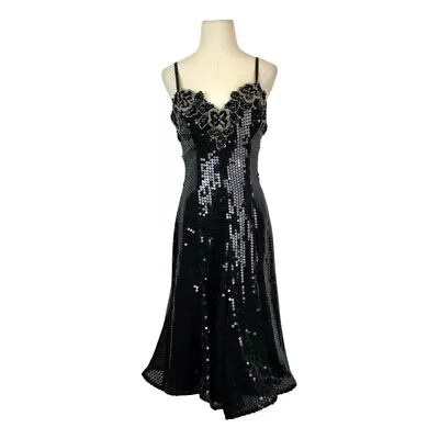 Vintage Alyce Designs Floral Beaded Bodice Sequined Dress - Black  10 • $55