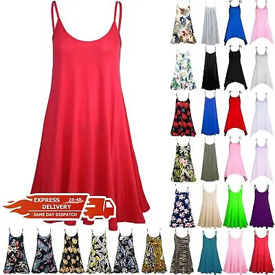 Womens Ladies Strappy Sleeveless Maternity Plain Floaty Flared Long Swing Dress • £3.99