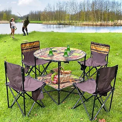 Camping Table And Chair Set 5 Piece Outdoor Beach Picnic Furniture Fishing Cup • £37.85