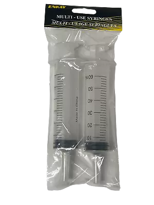 Enkay 60 Ml /cc Large Plastic Syringe For Scientific Industrial Hobby Use 2 Pk • $8.83