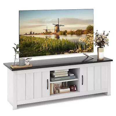Farmhouse TV Stand For TVs Up To 65  Media Console Center W/ Doors Cubbies • $149.99
