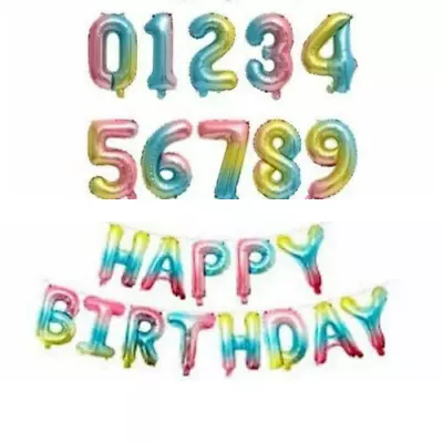 Happy Birthday Rainbow Banner Bunting Self Inflate Letters Numbers Foil Balloons • £3.99