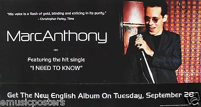 MARC ANTHONY  I NEED TO KNOW - IN STORES SEPT 28th  U.S. PROMO POSTER-Latin Rock • $19.13