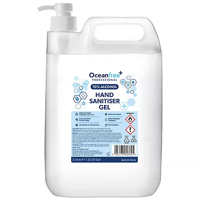 Hand Sanitiser Gel Sanitizer 70% Alcohol - 5L + Pump - Unscented - Ocean Free • £162