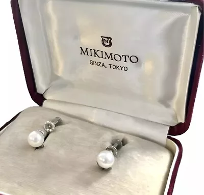 MIKIMOTO Non-pierced Earrings Akoya White Pearl Silver 925 W/Box Signed Japan • $186.93