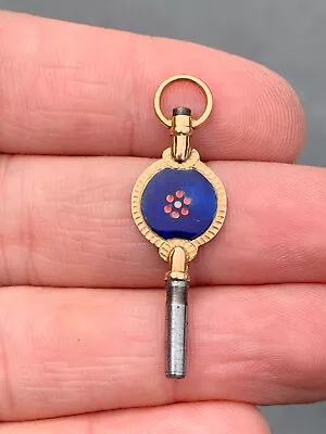 18ct Gold Rare Double Sided Enamel Pocket Watch Winder Pendant  18th Century • £21