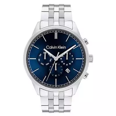 Calvin Klein Silver Steel Blue Dial Multi-function Men's Watch - 25200377 • $279