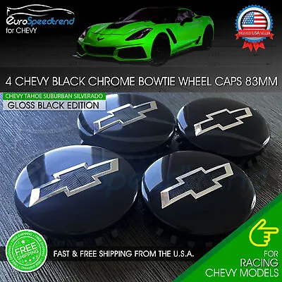 Chevy 83mm Black Wheel Center Hub Caps Bowtie Silverado Tahoe Suburban 2014-2021 • $22.99