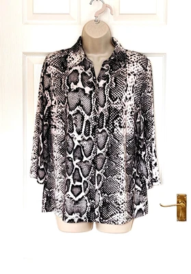 £8.99 • Buy ANNA ROSE Womens Snakeskin Print Blouse Top Sz L - Cream & Black Long Sleeve
