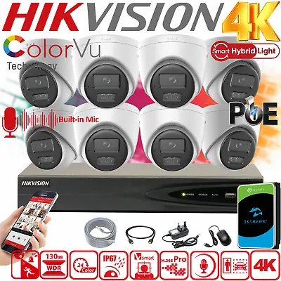 Hikvision 4K CCTV 8MP Security IP PoE Audio Camera ColorVu System 4CH 8CH NVR UK • £773