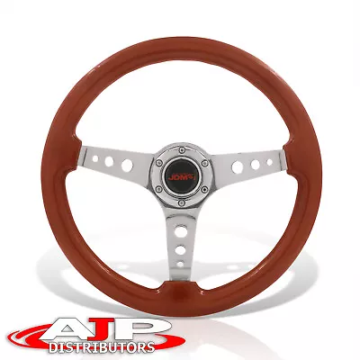 6-Bolt Light Wood Chrome Steel Deep Dish+Horn JDM Sport 14  350mm Steering Wheel • $57.99