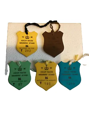 Ascot Horse Racing Card Badges X 5 Members Stand 1986 • £2.49