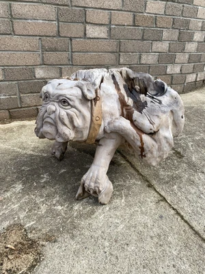 £499.99 • Buy ChiselCraft Hand Carved Teak Wood Sculpture Abstract BullDog Garden Feature Art