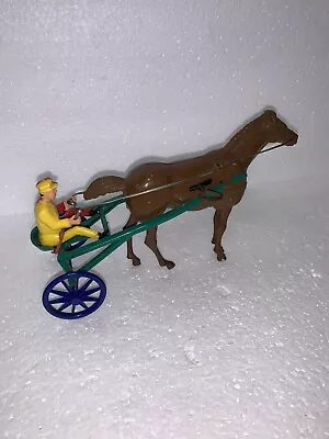 Vintage Wolverine Wind-Up Harness Racing Horse Jockey Cart 9” L Works • $10.99
