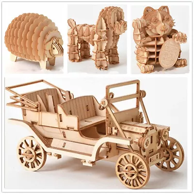 3D Wooden Car Animal Puzzle Jigsaw Woodcraft Kit Toy DIY Self-Assembly Model • $14.39