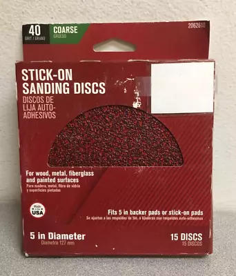 5 In. Diameter 40 Grit Coarse Stick-On Sanding Discs---Pk Of 15 • $7.28