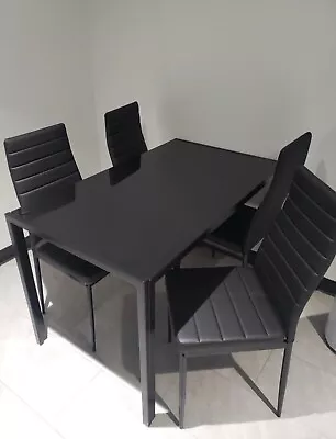 Mid Century Modern 5 Piece Dining Set Vegan Leather Chairs Metal Dining Table • $350