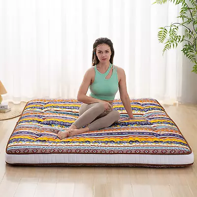 Japanese Floor Futon Mattress Extra Thick Folding Roll Up Bed Topper Mat For Gue • $109.61