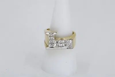10K Vintage Two-Tone Gold Size 7.75 Diamond  L  Initial Ring 0.22 Cttw • $523