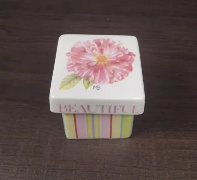 Beautiful Friendship Marjolein Bastin Porcelain Trinket Box Bloom Floral Stripes • $14.99