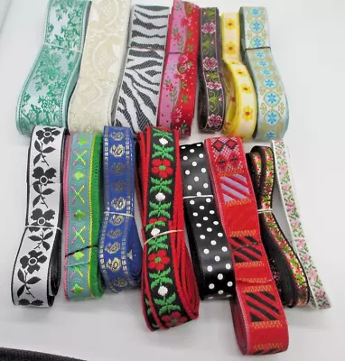 30 Yards Assorted Jacquard Woven Ribbon Craft Sewing Trim  2 Yards Each Piece • $14.50