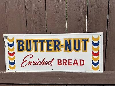 Vintage Butter Nut Bread Tin Sign Stout Sign Co. Embossed Metal Sign 30” X 12” • $175