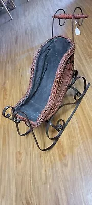 Victorian Doll Sleigh Snow Ride Wicker Wrought Iron Wooden Buggy Vintage  • $110.75