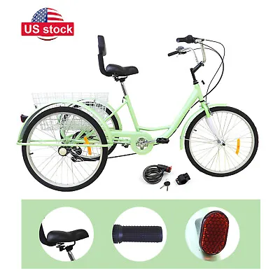 $209 • Buy 7-Speed 24  Adult 3-Wheel Tricycle Bicycle Cruise Bike W/ Basket Backrest