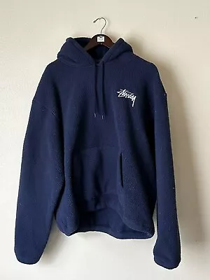 Stussy Bronson Sherpa Hoodie Mens XL Navy Blue Sweatshirt Polar Fleece • $100