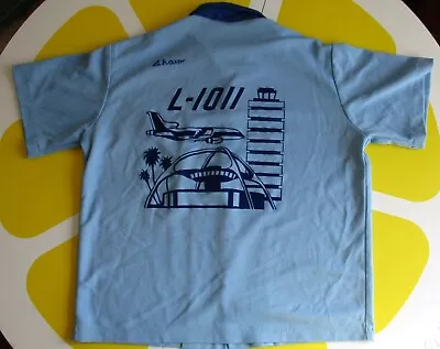 Vintage 70s Mr. Mort's L-1011 LAX Airport 2 Tone Blue Nylon Bowling Shirt L • $68.73