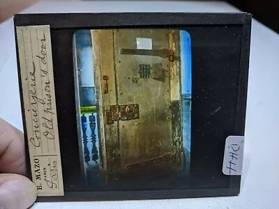 COLORED Glass Magic Lantern Slide DHH PRISON JAIL DOOR PARIS LOCKS FRANCE CRIME • $14.95