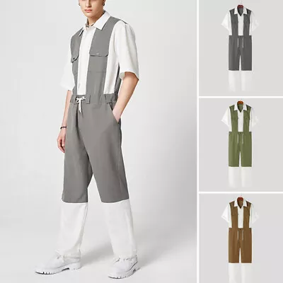 Men's Fashion Patchwork Jumpsuit Rompers Short Sleeve Shirt Pants Cargo Overalls • $28.40
