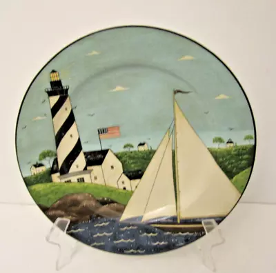 Sakura Warren Kimble COASTAL BREEZE Lighthouse Flag Sailboat 8.25  Salad Plates • $8.25