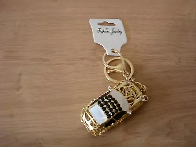 Fashion Jewelry Car Shaped Keyring Gold Colour Black Stones Bag Charm • £4.99