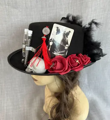 Unique Womens Black Gothic Top Hat Skulls Roses Tarot Cards Heart 57cm (27) • £25.99