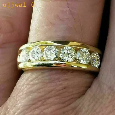 2.00Ct Round Lab Created Diamond Men's Wedding Band Ring 14k Yellow Gold Plated • $136.49