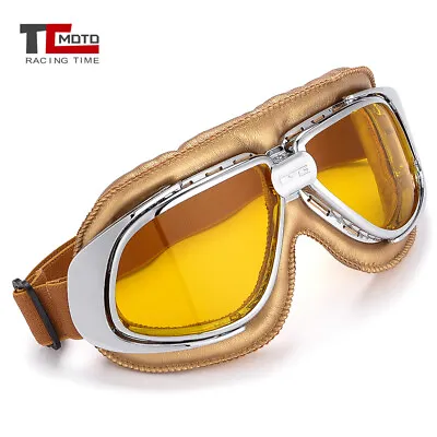 Vintage Motorcycle Retro Goggles Leather Off Road Goggles Helmet Eyewear Cycling • $8.49
