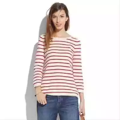 Madewell Seaside Side-Zip Red And Cream Striped Sweater Size XS • $10