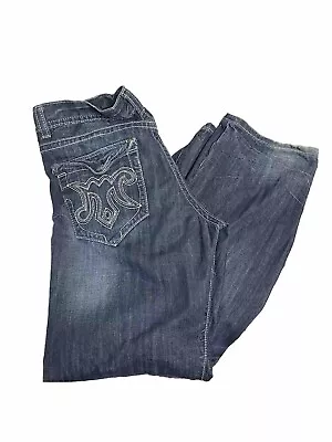 MEK DENIM BOLOGNA Mens Boot Cut Jeans Actual Sz 36 X 34 Button Fly Distressed • $25