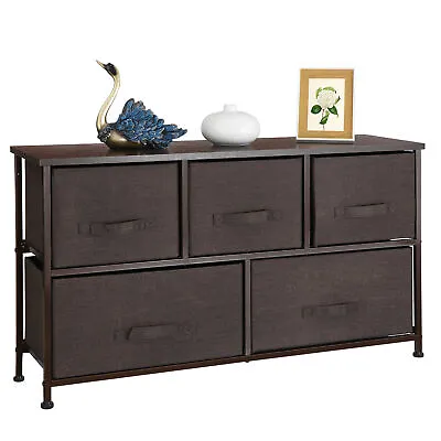 $51.58 • Buy 5 Drawers Extra Wide Dresser Storage Tower Chest Closets Bedroom Entryway Brown