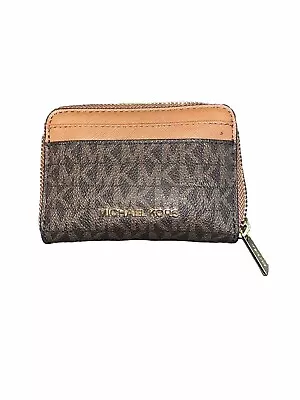 MICHAEL KORS JET SET TRAVEL MD ZIP AROUND CARD CASE WALLET Brown • $29.99