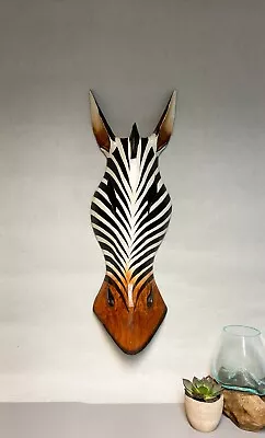 Zebra Mask Wooden Hand Carved Wall Hanging Art Fair Trade Hand Painted Varnished • £12.95