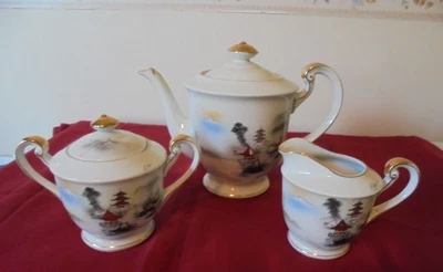 £9.99 • Buy Vintage Hayasi China Hand Painted 3 Piece Tea Set - Kutani, Teapot, Jug,bowl