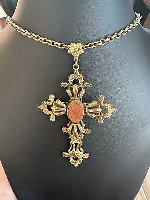 Victorian Antique Etruscan Revival Cross Necklace  • $80