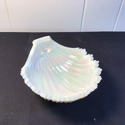 SEASHELL BowlWhite Milk Glass / Lusterware W/Ridges ~ VTG.Westmoreland Glass • $12