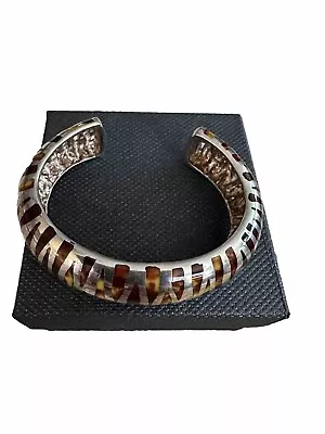 Vtg Flli Menegatti Italy Sterling & Enamel Cuff Bracelet Zebra/tiger Stripe 52gm • $149