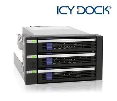 New ICY Dock FatCage MB153SP-B 3 Bay 2.5  3.5  SATA SAS SSD HDD Cage Mobile Rack • £159.99